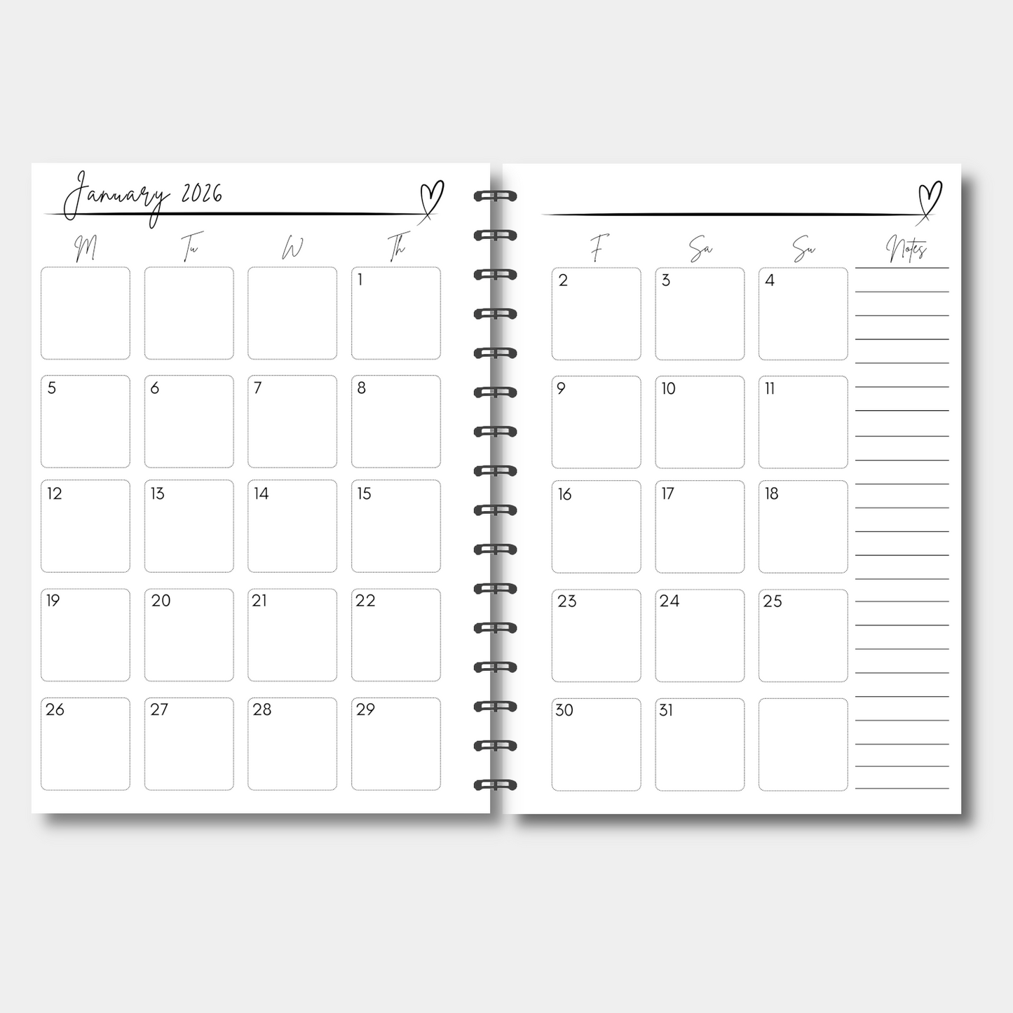 Calendar for January 2026 on a white background