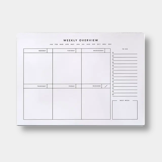 Weekly overview planner sheet with days of the week and 'To Do' list on a white background