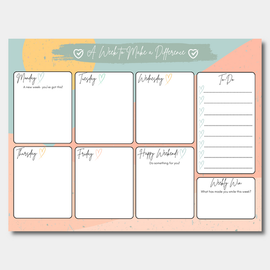 Weekly planner with days of the week and to-do list on a colourful background with a desert design