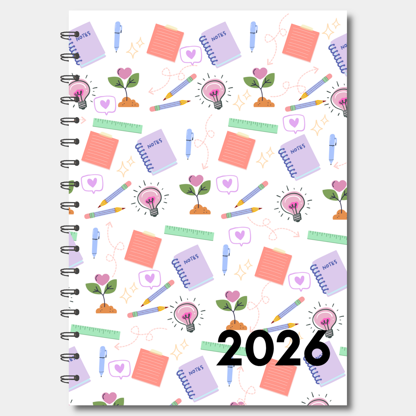 2026 planner with colorful design elements on a white background