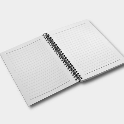 Open spiral-bound notebook with lined pages on a white background