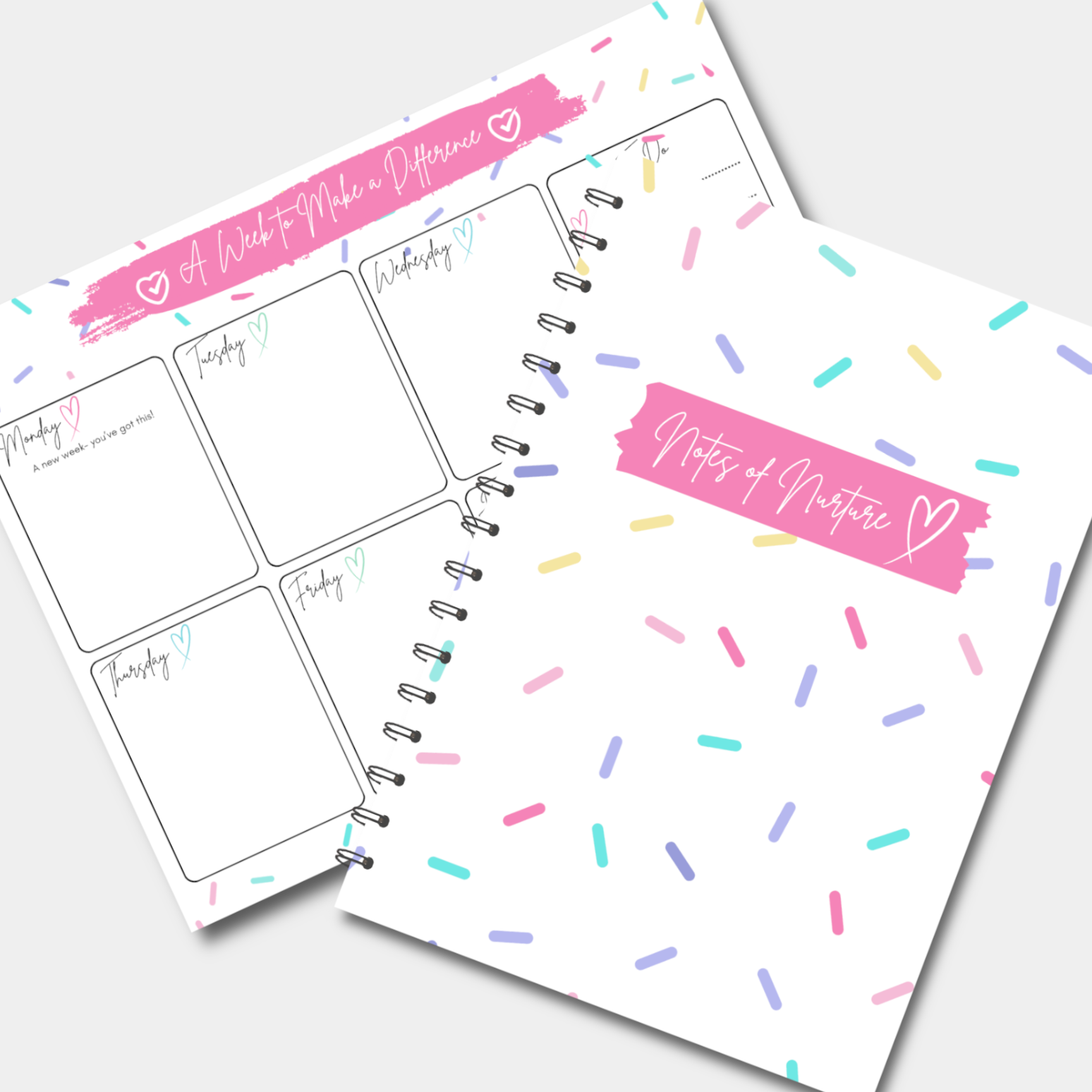 Planner and Notebook containing sprinkles with personalised front cover. 