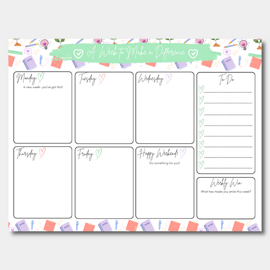 Weekly Planner with stationery items such as ruler and pens